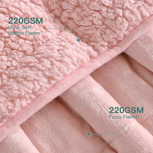 Fleece Weighted Blankets for Adults, Soft Shaggy Sherpa 12 Lb Twin Size Weighted Blanket for Anxiety Calming and Relax, 48X72 Inch Pink