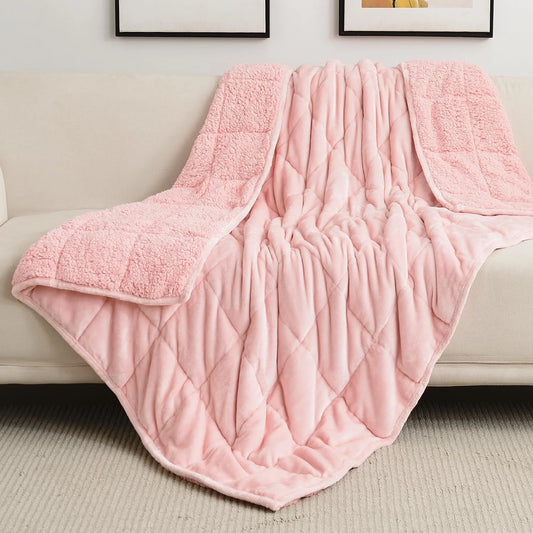 Fleece Weighted Blankets for Adults, Soft Shaggy Sherpa 12 Lb Twin Size Weighted Blanket for Anxiety Calming and Relax, 48X72 Inch Pink