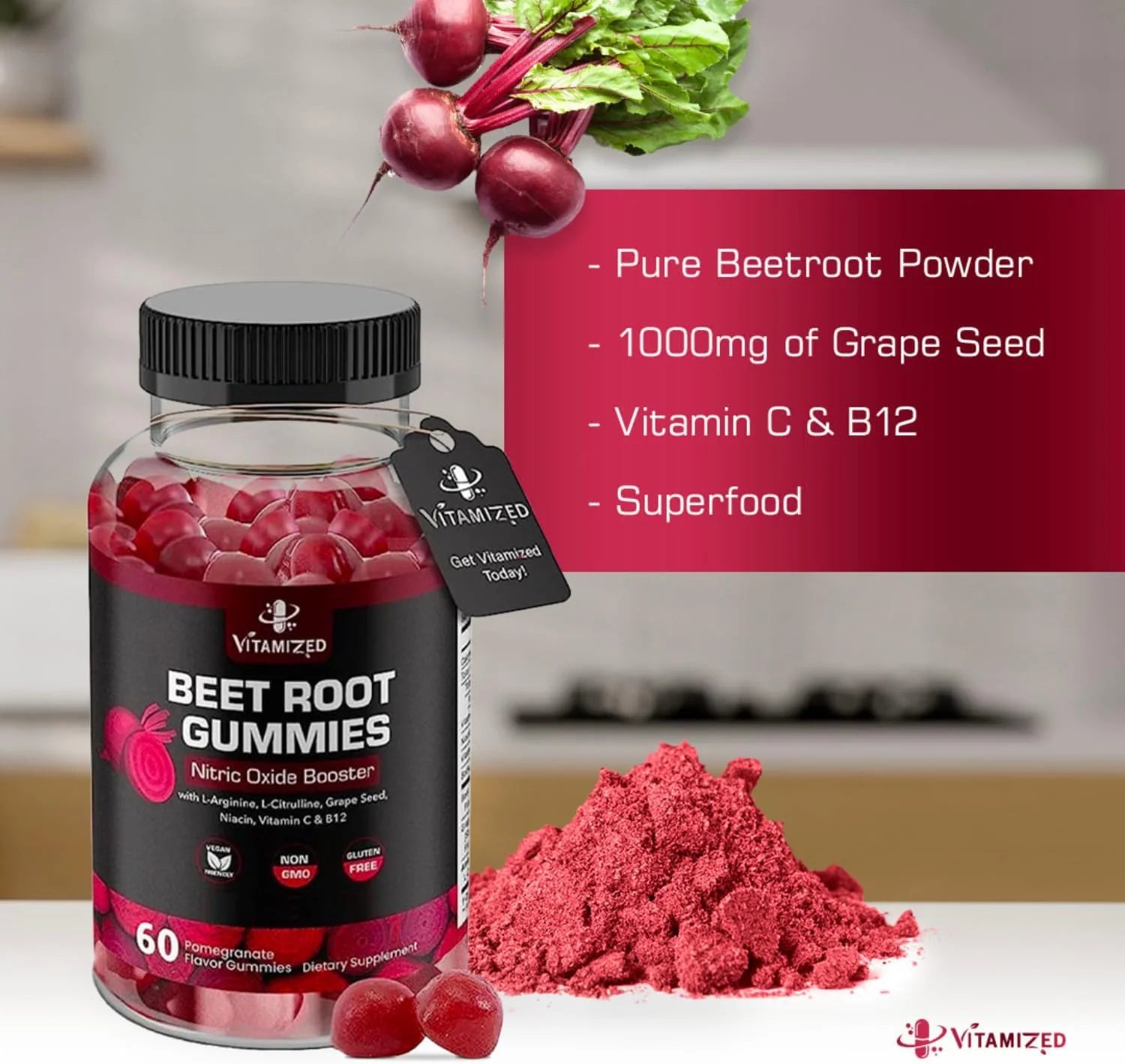 VITAMIZED Beetroot Gummies 1000Mg - Nitric Oxide Supplement